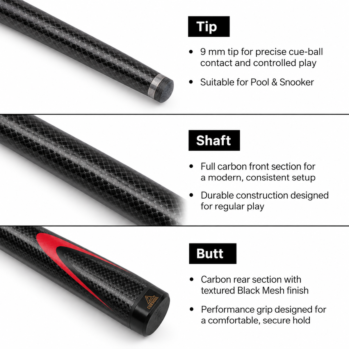 Carbon 1/2 Cue – 9mm