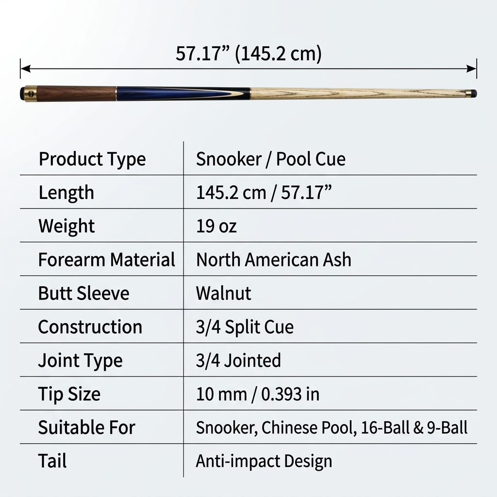 Classic 3/4 Pool Cue – 10mm