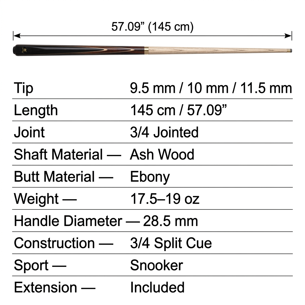 Ash 3/4 Snooker Cue – 9.5/10/11.5mm