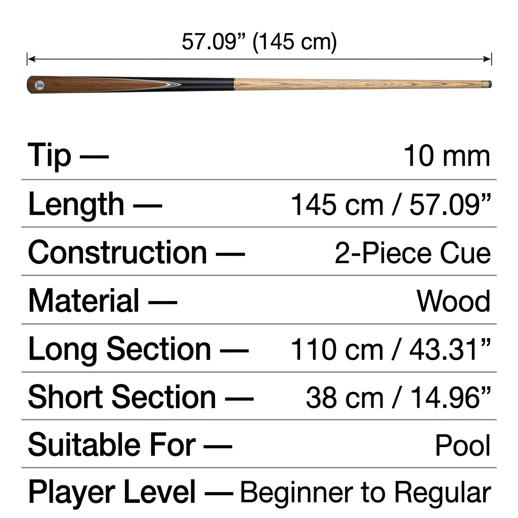 Classic 1/2 Pool Cue – 10mm