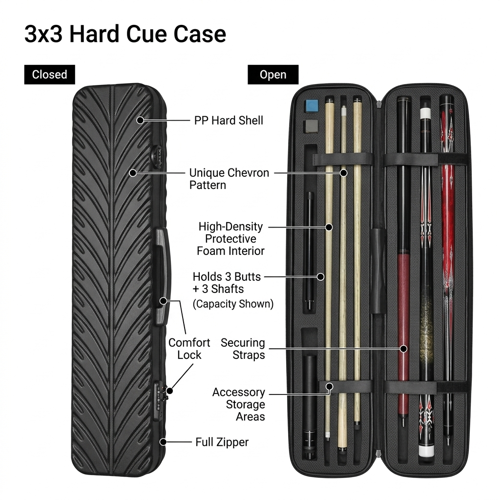 3×3 Hard Pool Cue Case 1/2