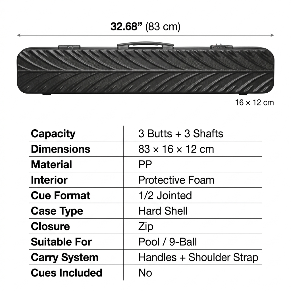 3×3 Hard Pool Cue Case 1/2