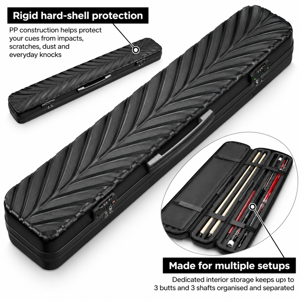 3×3 Hard Pool Cue Case 1/2