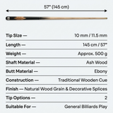 Classic 1/2 Pool Cue – 10/11.5mm