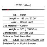 Carbon 1/2 Cue – 9mm