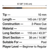 Classic 1/2 Pool Cue – 10mm