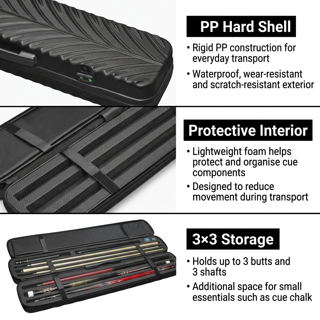 3×3 Hard Pool Cue Case 1/2